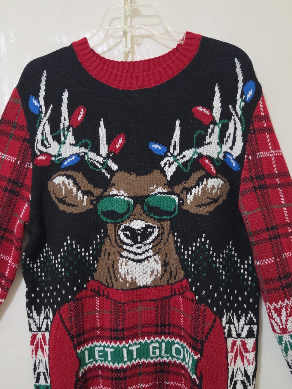 Ugly Holiday Christmas Winter Sweater Adult Unisex Let it Glow Reindeer - Size L